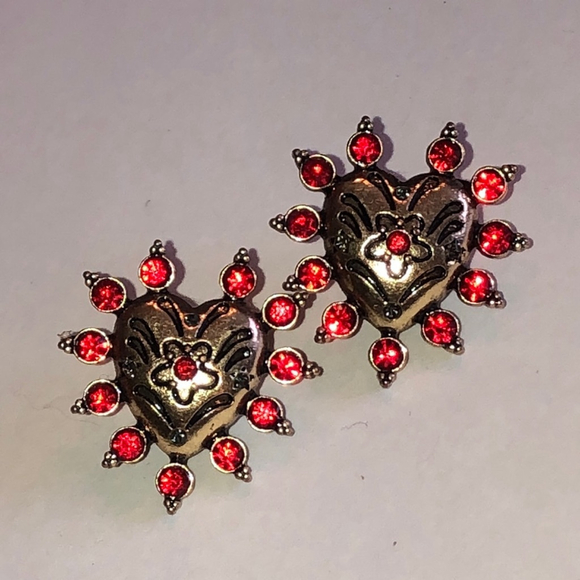 Betsy Johnson Gold Tone and Red Heart Stud Earrings - Picture 2 of 5